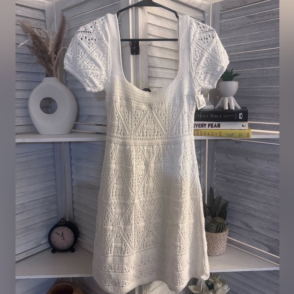 Zara White Crocheted Mini Dress - Picture 2 of 9
